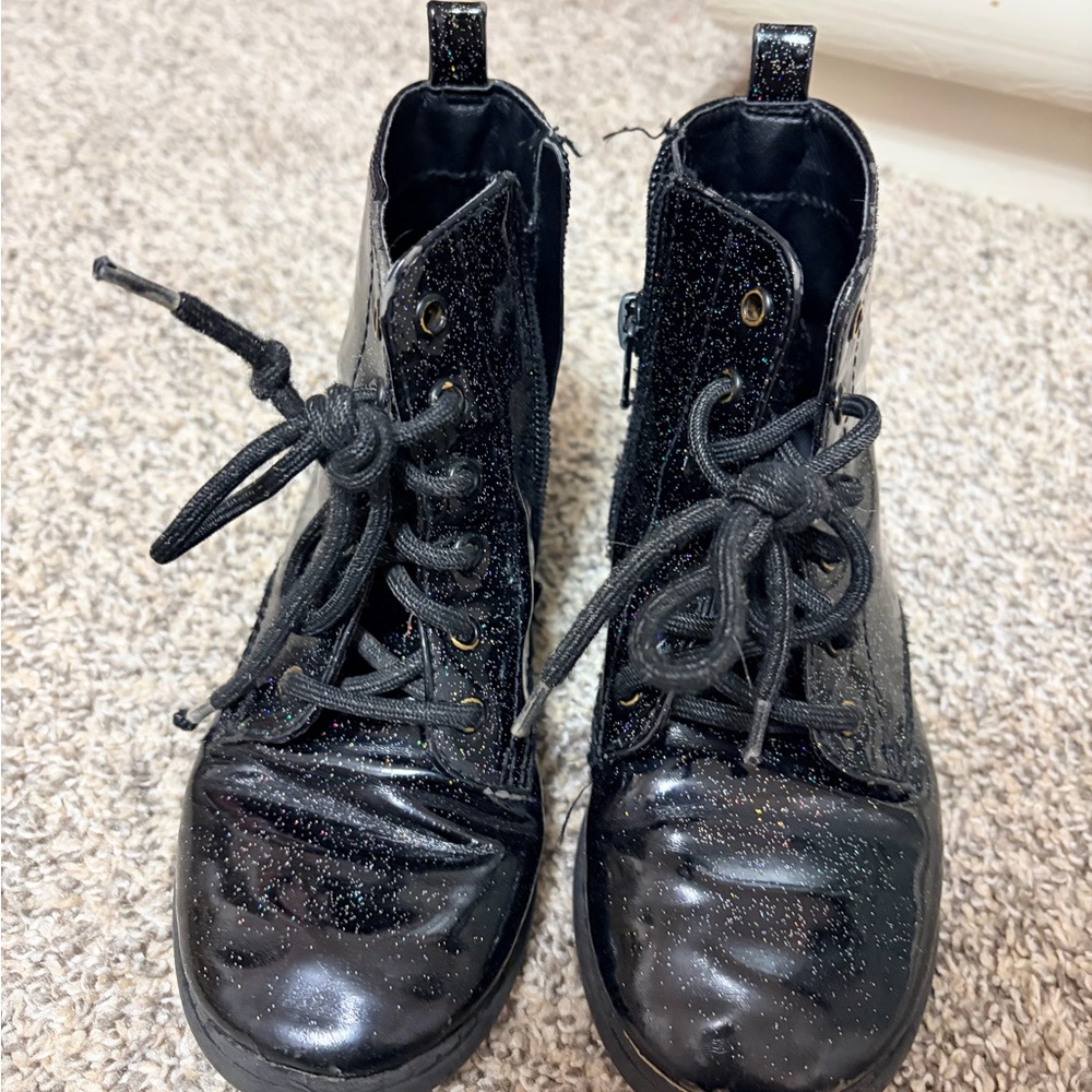 Sparkly Black Lace Up Kids Boots